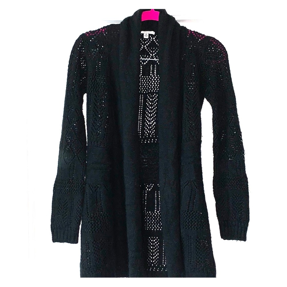 Women’s Long Black Crochet Style Cardigan - M